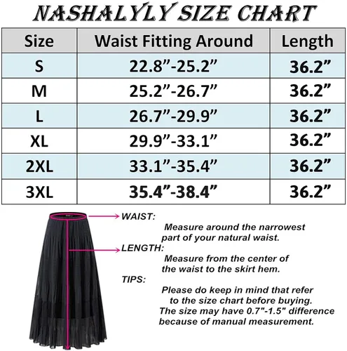 Vista 6 de NASHALYLY - Faldas largas de gasa, acampanadas, plisadas, con cintura alta y elástica para mujer