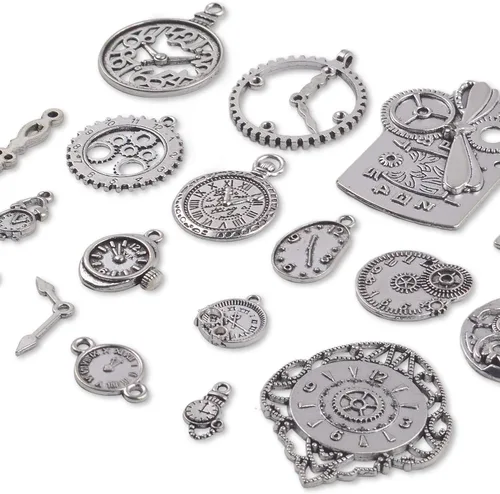 Vista 4 de Dije con dije de cara de reloj, 3.53 onzas, multiestilo, relojes y relojes, esfera de movimiento, engranajes, colgante steampunk, suministros