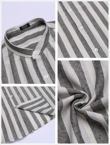 Vista 5 de COOFANDY Camisa casual de lino con cuello de banda y botones para hombre