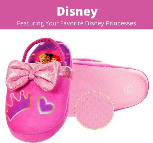 Vista 2 de Disney Girls Princess Slippers - Fuzzy Slippers Tangled, Little Mermaid, Beauty and the Beast (size 5-10 Toddlersize 11-12 Little Kid)
