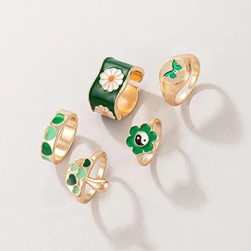 Vista 7 de Long tiantian Juego de anillos turquesa para mujer, anillos vintage occidentales, joyería bohemia de verano para adolescentes, niñas, anillos