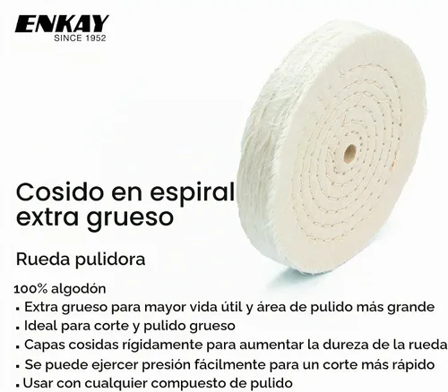Vista 3 de ENKAY - Rueda de pulido cosida en espiral extra gruesa de 8 pulgadas (80 capas)