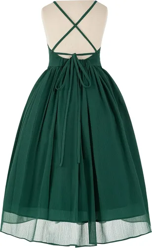 Vista 2 de Vestido formal de gasa cruzada para niña de flores, vestido de dama de honor, vestido de recepción