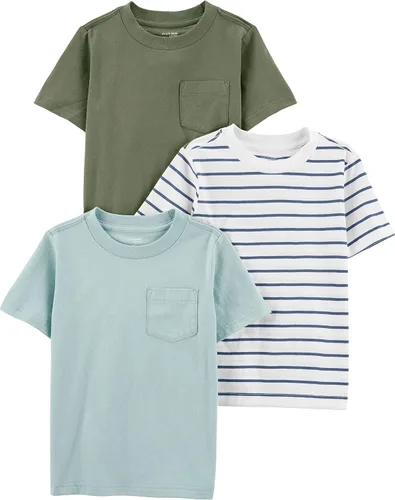 Vista 14 de Simple Joys por Carter's - Paquete de 3 camisetas de manga corta para niños pequeños Azul jaspeado/Gris jaspeado puntos/rayas azul marino