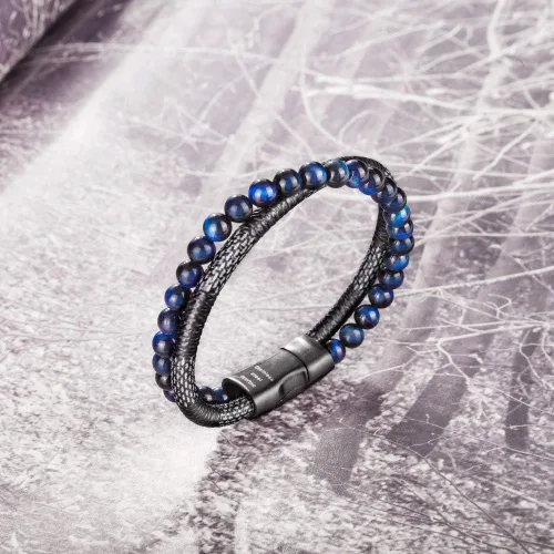 Vista 3 de murtoo - Pulsera de piel con cuentas o abalorios para hombre cuentas naturales acero y piel