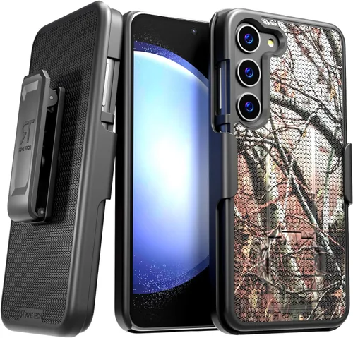Vista 10 de Funda diseñada para Samsung Galaxy S23 con funda de clip para cinturón, funda de teléfono con función atril, color negro