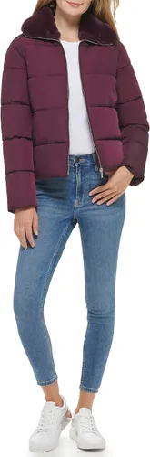 Vista 2 de Calvin Klein Chaqueta acolchada con ribete de piel cálida para mujer