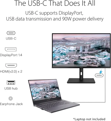 Vista 4 de ASUS ProArt Monitor de 32 pulgadas 1440P (PA328CGV) - IPS, 165Hz, 95% DCI-P3, 100% sRGB/Rec.709, ΔE < 2, Calman verificado, entrega de energía