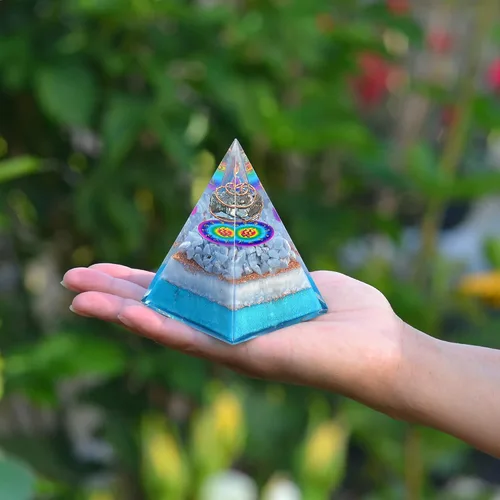 Vista 8 de Juego de pirámide de orgón y piedra de palmera de horóscopo, cristal curativo de acuario, signo del zodiaco, hecho de pirita y angelita para calma