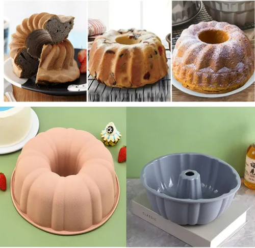 Vista 4 de Molde de silicona para tartas, antiadherentes de 10 pulgadas, paquete de 2 moldes de silicona para hornear, gelatina, gelatina (gris + rosa)