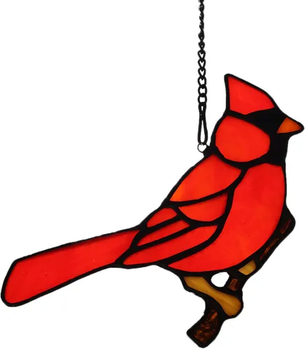 Vista 11 de Adorno de cardenal rojo de vitral colgante para ventana, adornos de pájaros atrapasueños para ventana, regalos de cardenal para abuela, mamá, regalo