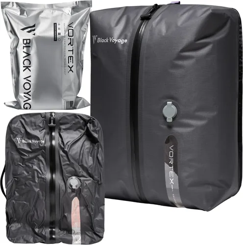 Vista 17 de Black Voyage - Bolsa de viaje reutilizable de compresión al vacío para maleta de mano y mochila, reciclada, impermeable IP67, ahorro de espacio Gris