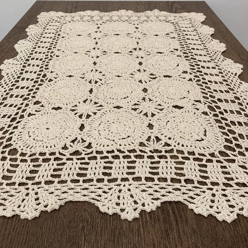 Vista 12 de Hsvanyr Mantel rectangular de algodón hecho a mano con encaje de ganchillo, 19 x 27 pulgadas, centros de mesa beige para comedor