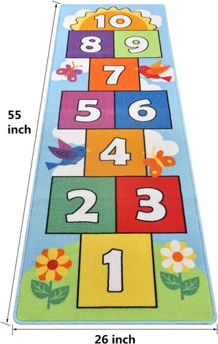 Vista 3 de Hop and Count Hopscotch - Alfombra de juego para niños, alfombra de juego para gatear, alfombra antideslizante de aprendizaje de números para niños