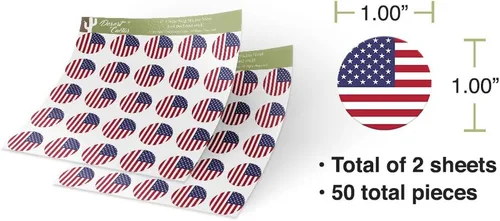 Vista 3 de Calcomanía de vinilo con la bandera de Estados Unidos de América, 1.0 in, redondas, 2 hojas, 50 piezas en total, con logotipo de niños, álbum