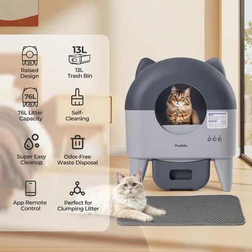 Vista 2 de Arenero Autolimpiante Automático Extra Grande: Autolimpiante para Gatos Múltiples - Controlado por Aplicación con Sensores Inteligentes - Sin Olor