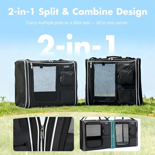 Vista 4 de Lekereise Transportador grande para gatos de lado suave, 28 x 13 x 13 pulgadas, transportador de viaje grande para 2 gatos con cierres de cremallera