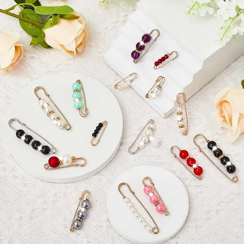 Vista 3 de Hicarer - Broches de seguridad con perlas para mujer, estilo brillante, 18