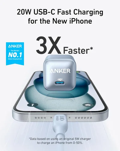 Vista 7 de Anker Bloque de cargador USB C, 20 W PIQ 3.0 de carga rápida compacta para iPhone 17/16/15 y más series, Galaxy, Pixel 4/3, iPad (cable no incluido)