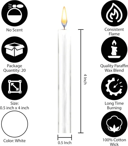 Vista 2 de Dinil – Velas de Hechizo y Chime (40 Velas Blancas) – Mini Velas Cónicas Premium de 4" x 1/2" para Rituales, Cumpleaños, Altar, Hechizos, Velas