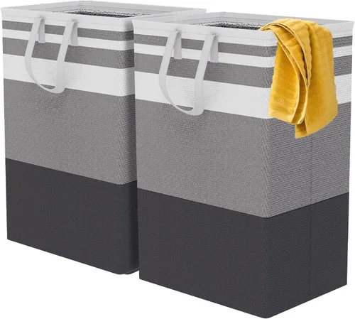 Vista 10 de Canasta de lavandería grande plegable de 75L con asas, cesta de ropa sucia impermeable para dormitorio, canasta de lavandería alta independiente