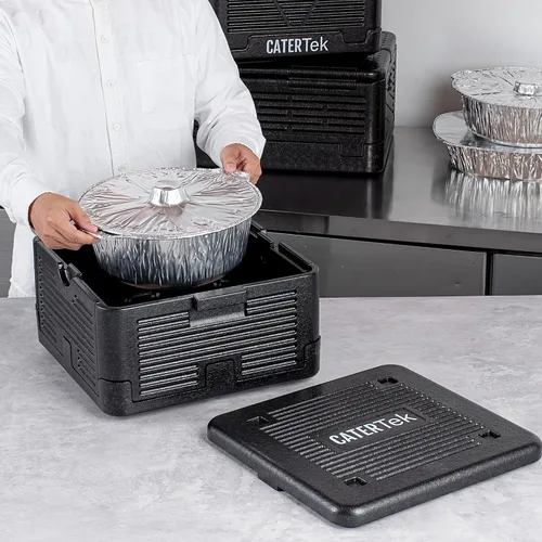 Vista 5 de Restaurantware -Cater Tek - Caja caliente de catering de 14 cuartos de galón, 1 bandeja portadora de alimentos aislada de carga superior - Capacidad