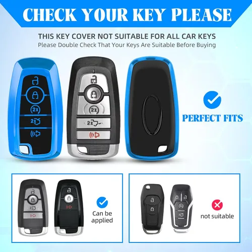 Vista 2 de QBUC para Ford Funda para llavero con llavero, Funda de TPU suave para llave de coche Compatible con Ford Fusion F150 F250 F350 F450 F550 Edge