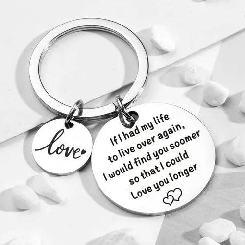 Vista 2 de Llavero de regalo de aniversario de Navidad para parejas, con texto en inglés "If I Had My Life to Live Over Again", llavero para novio, esposa