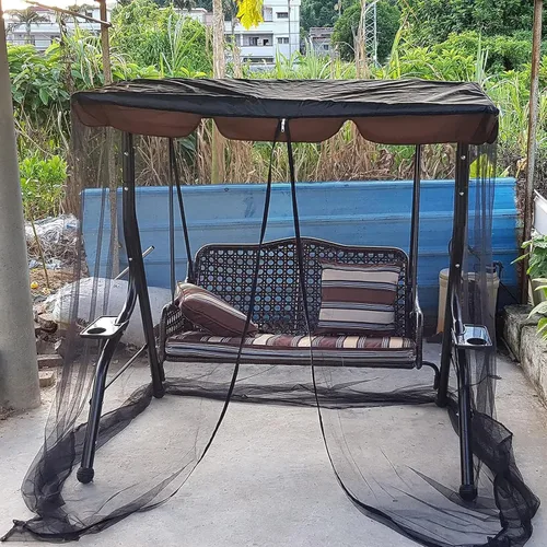 Vista 8 de Mosquitera para columpio con techo impermeable, cubierta rectangular de malla para toldo para patio al aire libre, porche, 2/3 plazas, protección