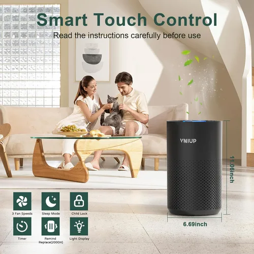 Vista 6 de Purificadores de aire para dormitorio y hogar de hasta 1350 pies cuadrados, purificadores de aire VNIUP H14 True HEPA para habitación, con función