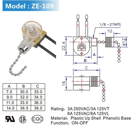 Vista 6 de Zing Ear ZE-109 - Interruptor de repuesto para ventilador de techo, paquete de 3 interruptores de cadena de encendido y apagado compatibles