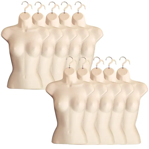 Vista 22 de Maniquí femenino con espalda hueca y cuerpo apilable con ganchos para colgar para exhibición de camisetas, encimera, ferias de manualidades, fotos