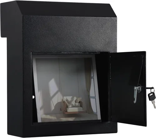 Vista 2 de xydled Buzón de correo resistente con cerradura de llave, 15''x12''x6'', buzón de metal con cerradura montado en la puerta, caja de depósito