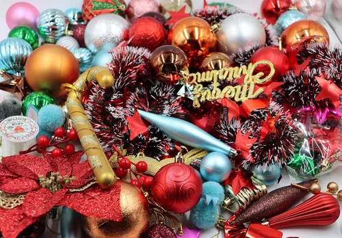 Vista 3 de Bolas de Navidad adornos de 60 a 70 unidades para árbol de Navidad, surtido de bolas de Navidad inastillables, juego de adornos de bolas de Navidad