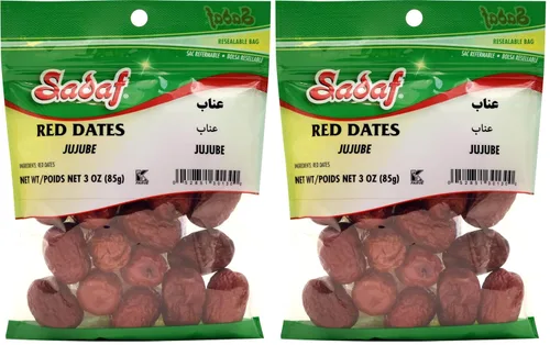 Vista 2 de Sadaf Red Dates Anab - Dátiles rojos para cocinar y refrigerios - Bocadillo de azufaifo - Datiles - Kosher - Bolsa resellable de 3 onzas