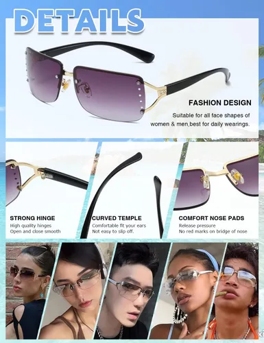 Vista 4 de MASDUN Elegantes gafas de sol rectangulares sin marco sin marco para mujer rodeadas de diseñador de moda para hombres