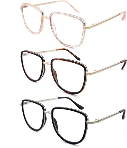 Vista 5 de Paquete de 3 lentes de lectura modernos TR90 de gran tamaño para mujer, elegantes anteojos cuadrados ovalados no polarizados