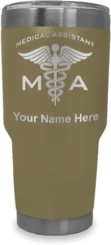 Vista 24 de LaserGram Taza aislada al vacío de 20 onzas, asistente médico MA, grabado personalizado incluido (negro)