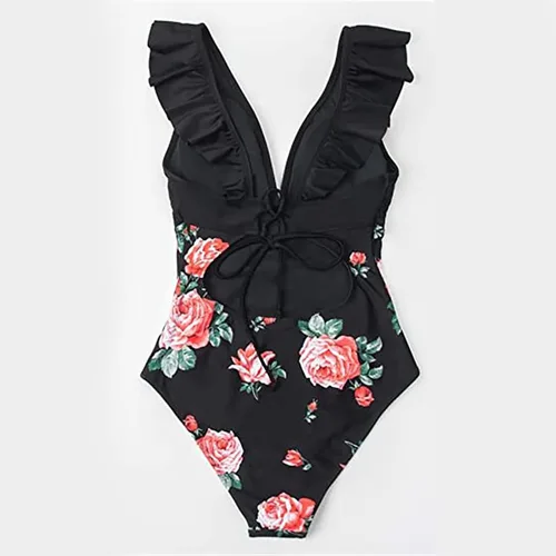 Vista 4 de SNKSDGM Traje de baño de una pieza para mujer, con control de abdomen, cuello halter, espalda en U, traje de baño retro, monokini