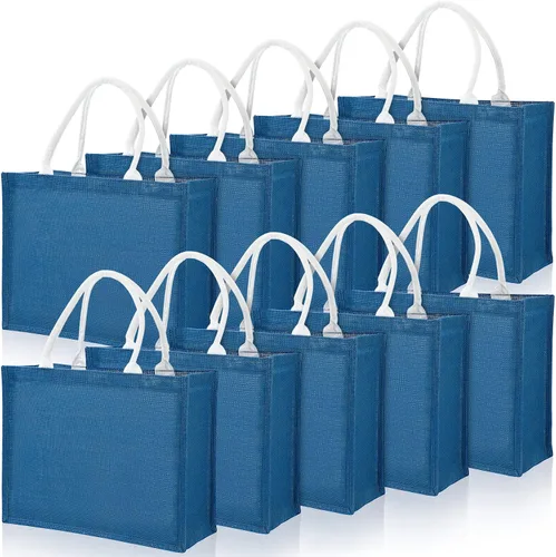 Vista 13 de Shappy Paquete de 10 bolsas de arpillera reutilizables en blanco, Verde Jute Tote, Grocery Bag, Bridesmaid Gifts, Bachelorette Party, Beach Trips