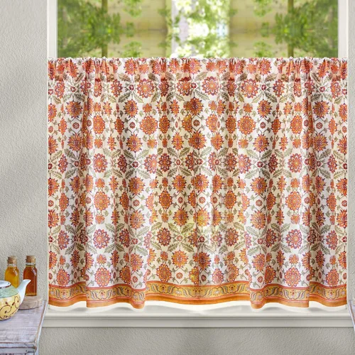 Vista 16 de Cortinas de algodón de media cocina para ventanas pequeñas, baño y café, estampado a mano en bloque, velo de novia blanco, diseño bohemio moderno