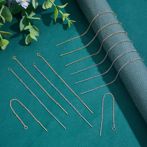 Vista 5 de UNICRAFTALE 40 piezas de 3.543 in, 2 colores, hilos de oreja de acero inoxidable, aretes colgantes de cadena larga con lazo para hacer aretes