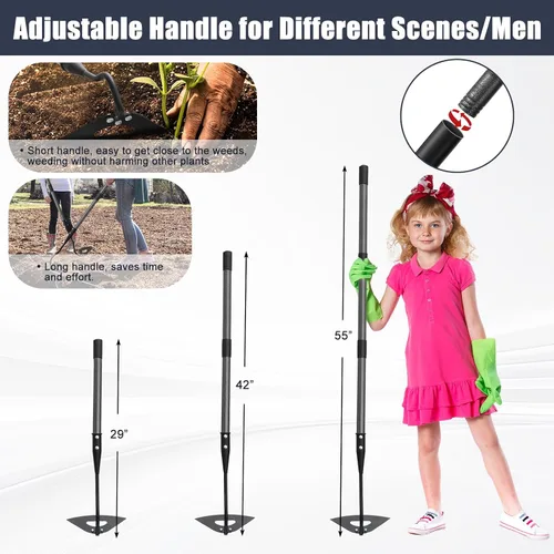 Vista 7 de Herramienta de jardín Hoe, azada hueca con mango largo de 55 pulgadas, desbrozadora manual ajustable, azada de jardín resistente para deshierbe