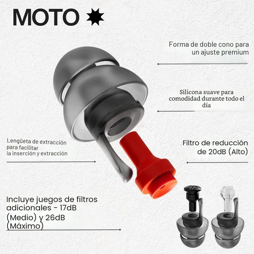 Vista 2 de EarPeace Tapones para los oídos para motocicleta, reutilizables, de alta fidelidad para moto, protección auditiva para deportes de motor, trabajo