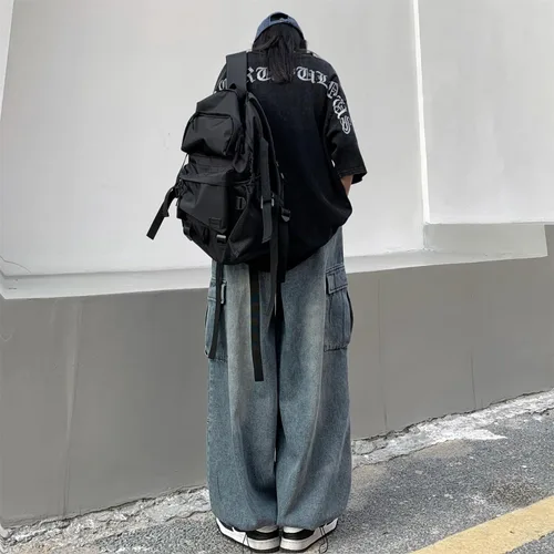 Vista 5 de Y2K - Pantalones de mezclilla holgados Emo Cyber Cargo Grunge Vintage Demin Ropa estética Hiphop Jogger Pantalones deportivos góticos Streetwear