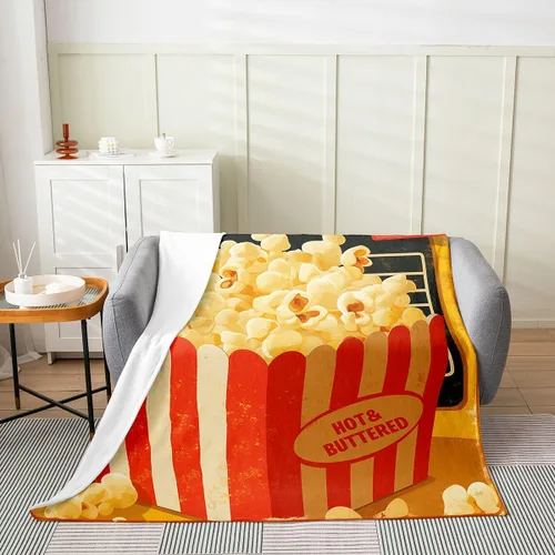 Vista 2 de Feelyou Manta de felpa para cine, manta de franela con patrón de palomitas de maíz para niños, niñas, adolescentes, póster de cine para todas