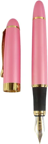 Vista 4 de Gullor Jinhao X450 - Pluma estilográfica, borde dorado, punta media, rosa