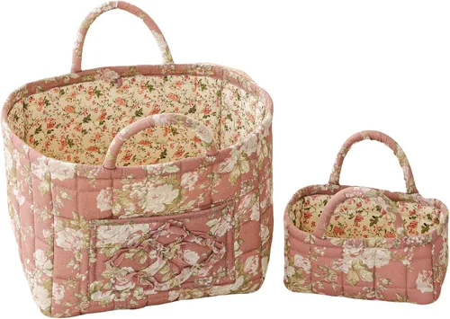 Vista 12 de vctops Paquete de 2 cestas de almacenamiento acolchadas de tela bohemia floral (Floral G)