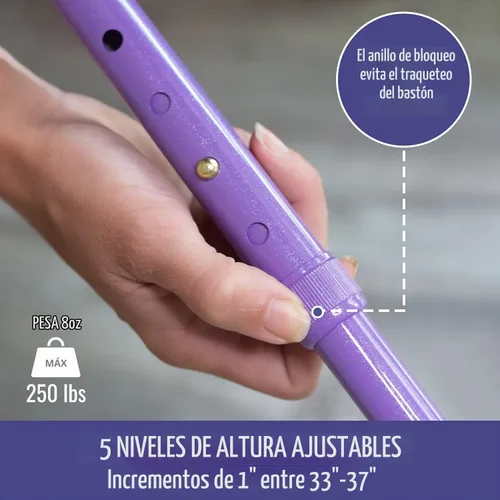Vista 3 de HealthSmart Bastón plegable, bastón plegable de agarre suave y cómodo, bastón plegable ajustable, apto para FSA HSA, lavanda