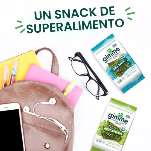 Vista 9 de gimMe - Bocadillo de algas marinas orgánicas tostadas con sal marina, 6 paquetes de 15oz